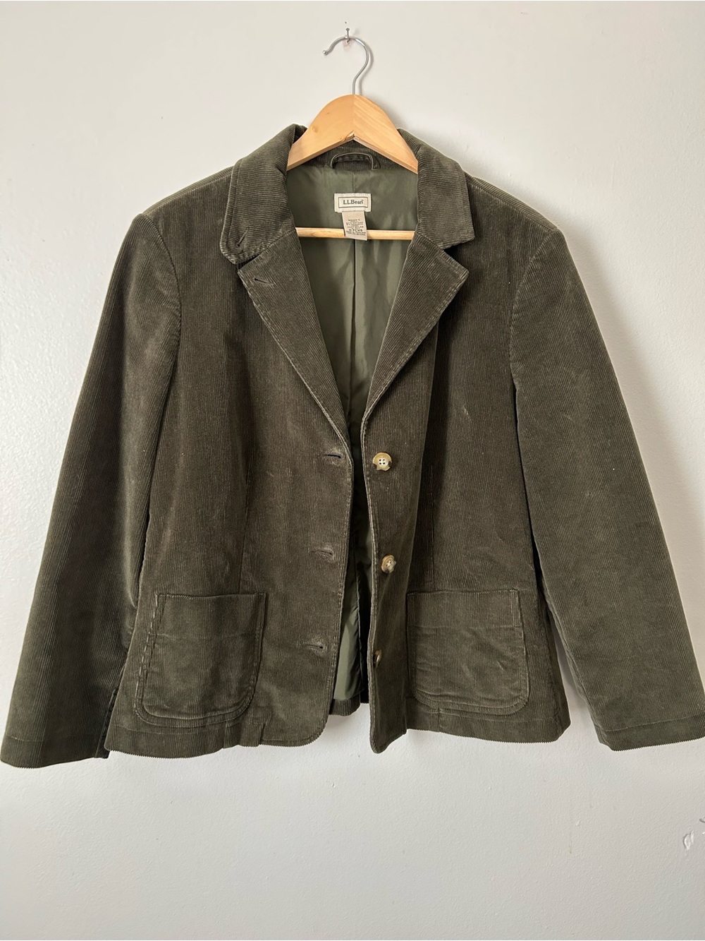 L.L.Bean Olive Green Corduroy Blazer Jacket 16P Petite Cotton